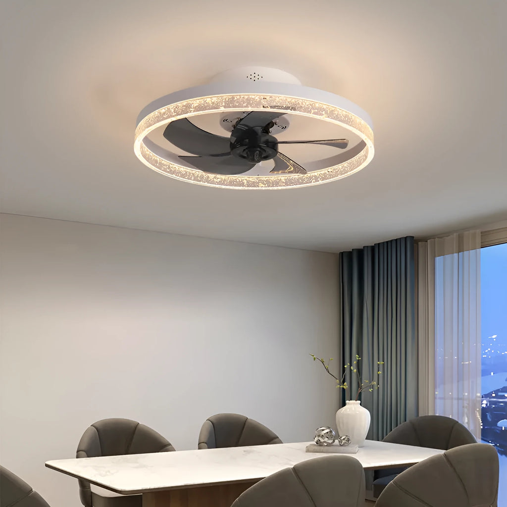 Nordic-style ceiling fan lamp with light and remote control, 50cm diameter in coffee gold finish.