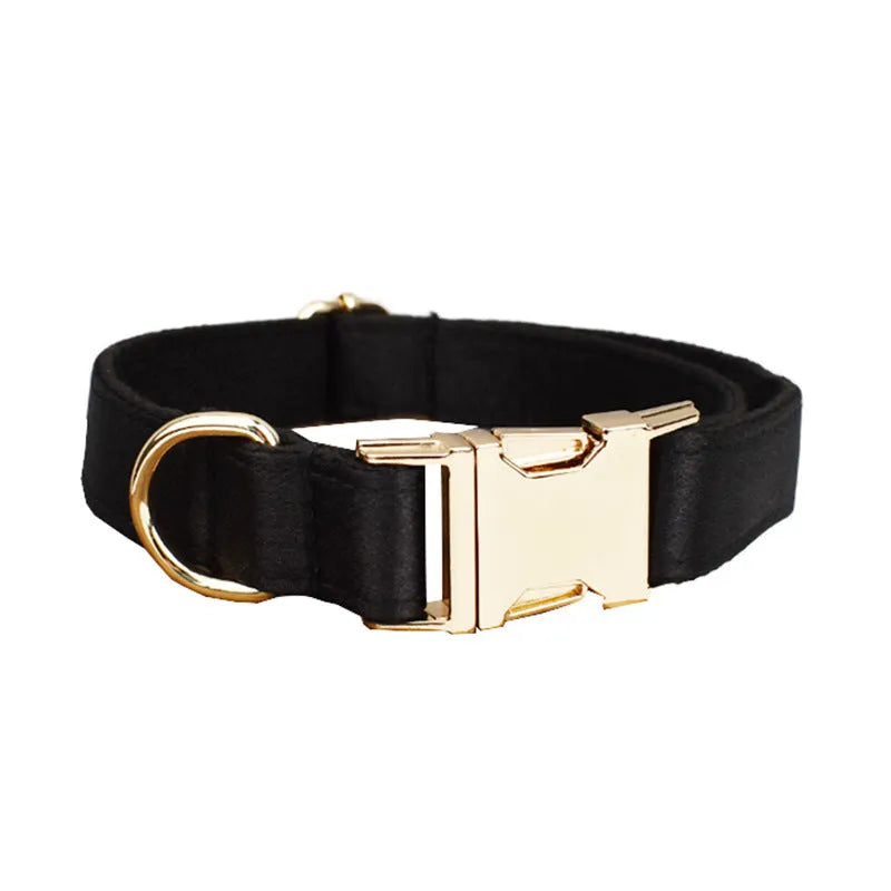 Complete dog walking set showing collar, leash, decorative bow, and vest piece in coordinated colours