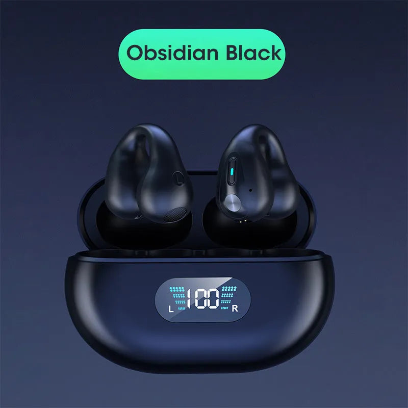 Bone conduction Bluetooth headset clip in black, white, or khaki colours with ear clip design