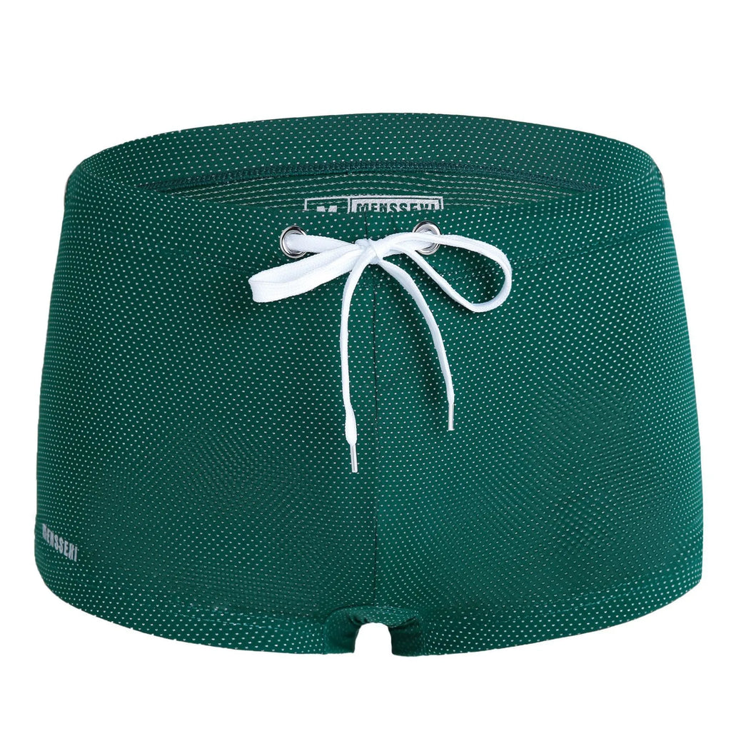 Men's low waist boxer swimming trunks in nylon lace fabric for beach and hot spring wear