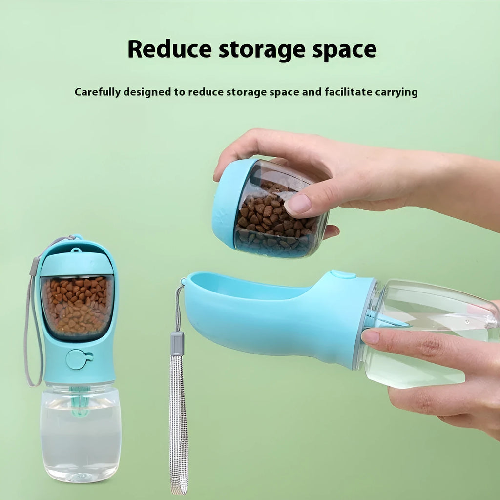 Blue portable dog drinking cup with two-in-one design and split water grain feature
