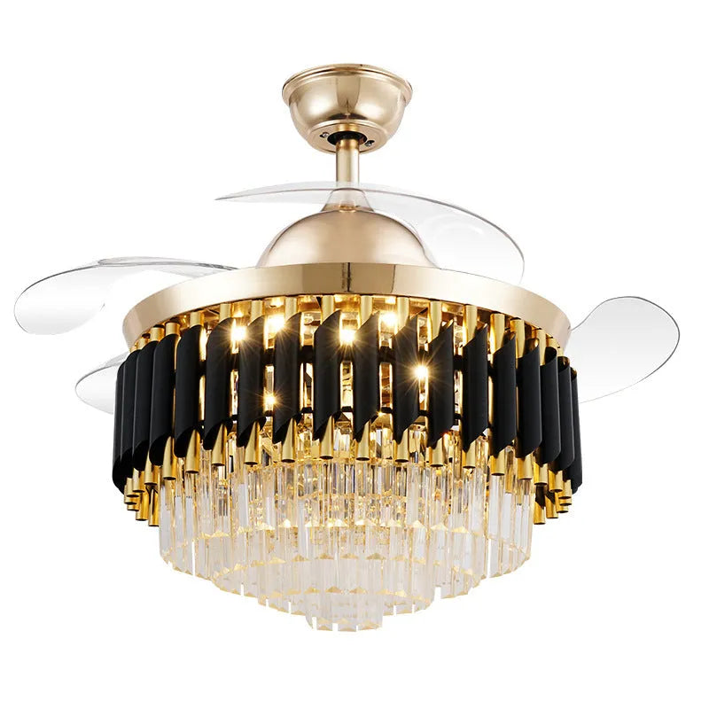 Crystal ceiling fan light with LED illumination and remote control in 42 or 48 inch diameter options