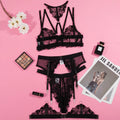 Black women's mesh bra with embroidery stitching and three-point design
