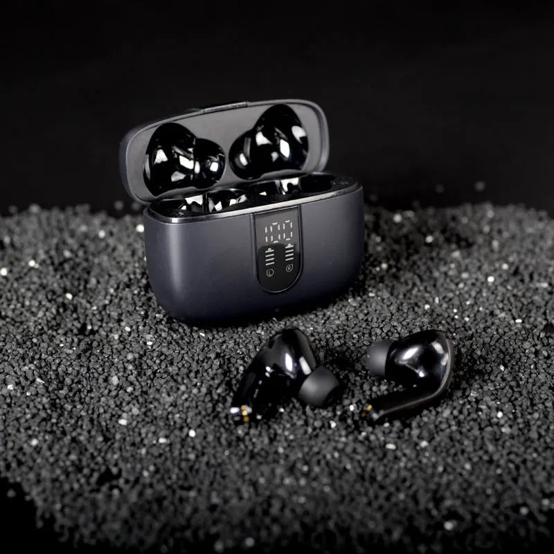 Jerry X08 wireless Bluetooth headset in black colour with charging case