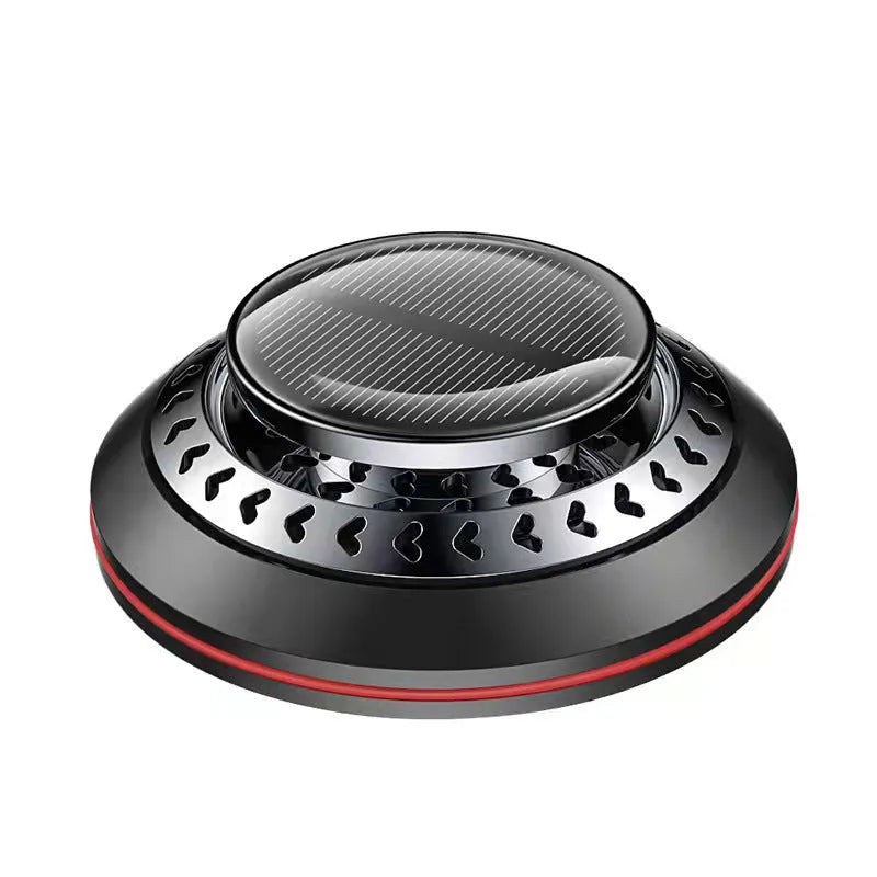 Solar-powered car air freshener with aluminium alloy housing in black colour option