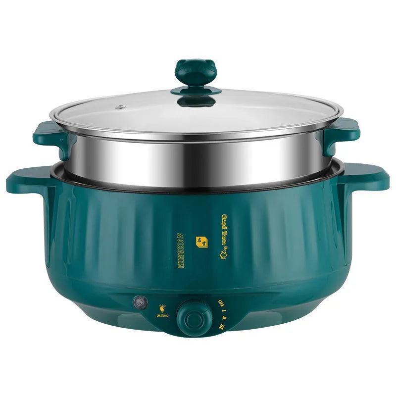 Non stick electric pot in stainless steel with integrated heating element and multiple cooking functions