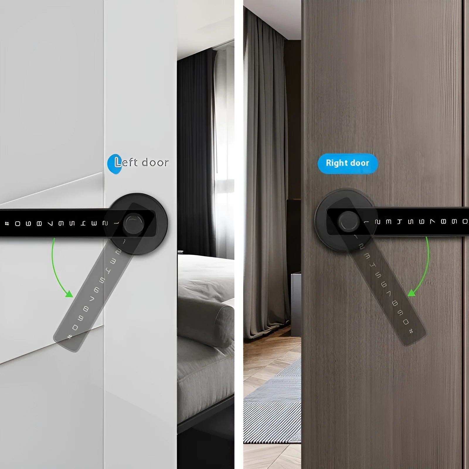 Black smart door lock with spherical handle for wooden doors featuring fingerprint and password access
