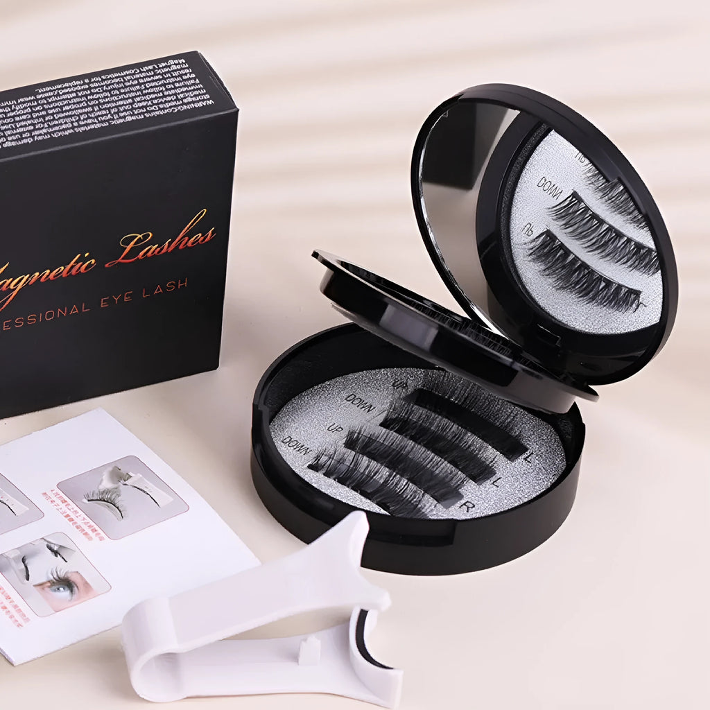 Women's flat hard stem magnetic false eyelashes with V-shaped clip, rose gold option, 13x10.5x2.3cm size