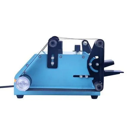 Blue desktop dual-axis belt sander with a 750W motor and variable speed control for sharpening and sanding.