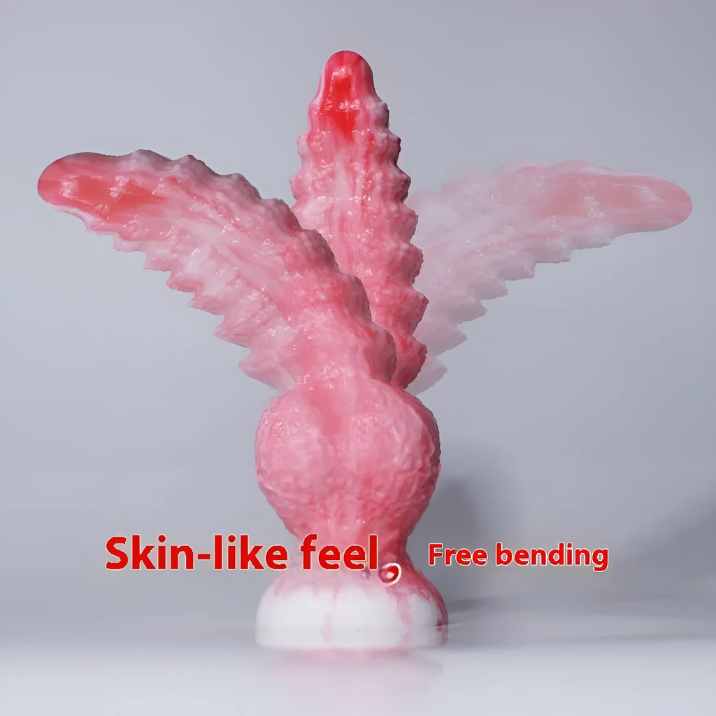 Pink platinum silicone shaped penis masturbation device for adults on a neutral background.