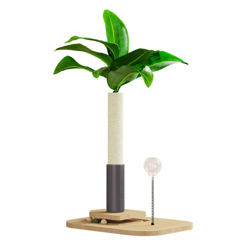 Vertical wooden cat scratching post with canna colour finish and food drop ball attachment