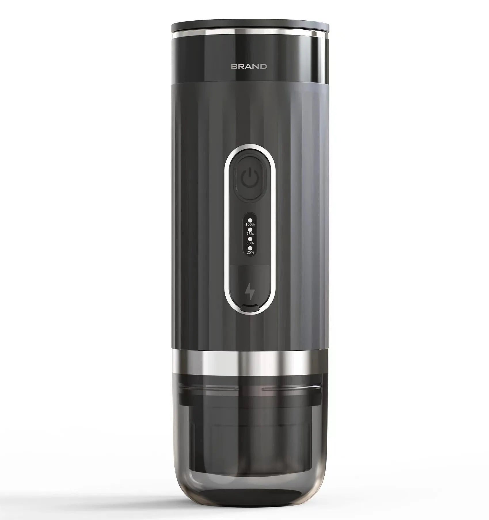 Black portable coffee machine for vehicles and outdoor use with K-cup pod compatibility