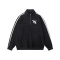 Black Hong Kong style stand collar polyester hoodie jacket for men's sports and casual wear