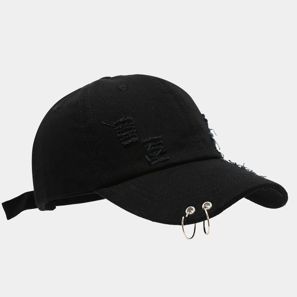 Men's adjustable denim peaked cap in retro streetwear style with dome crown