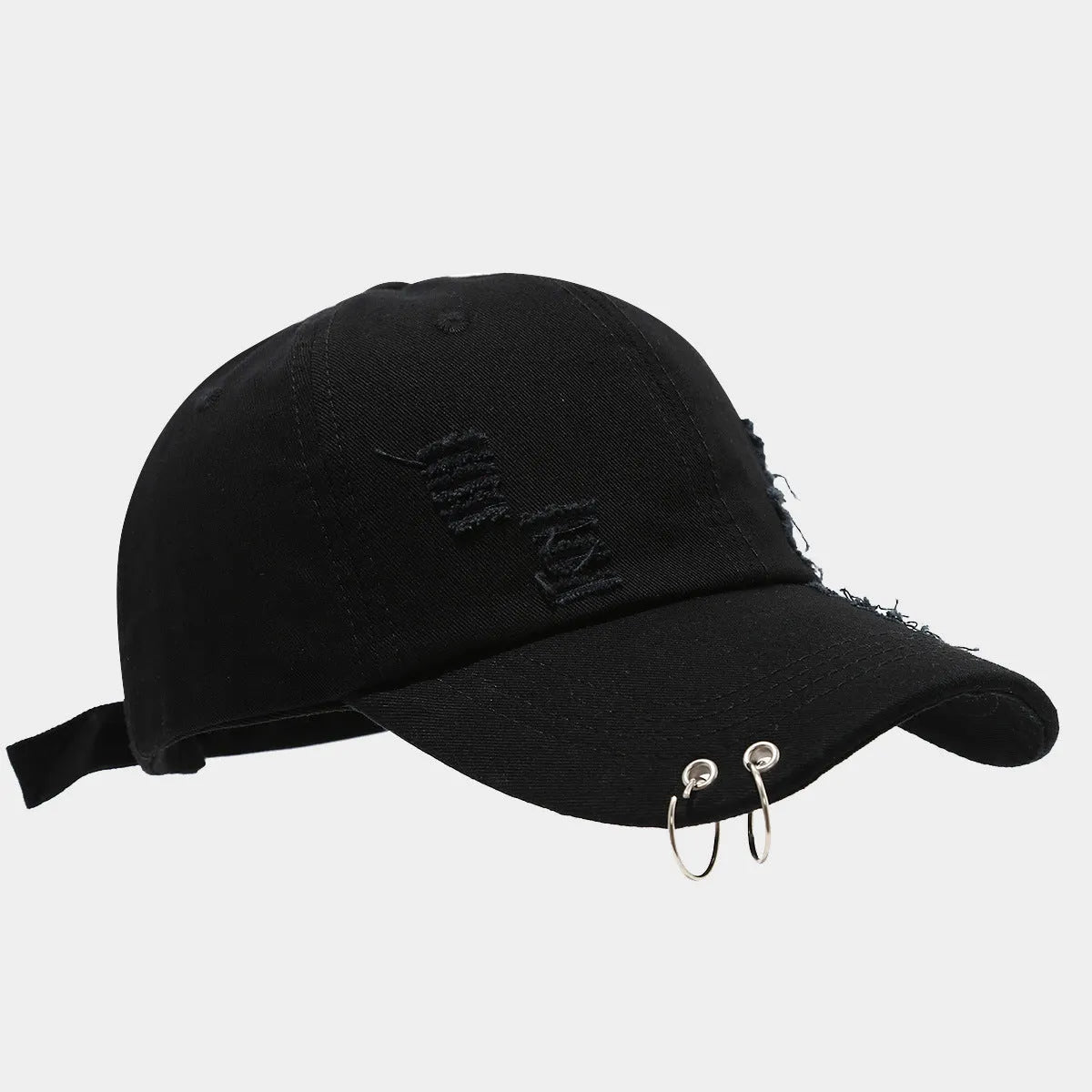 Men's adjustable denim peaked cap in retro streetwear style with dome crown