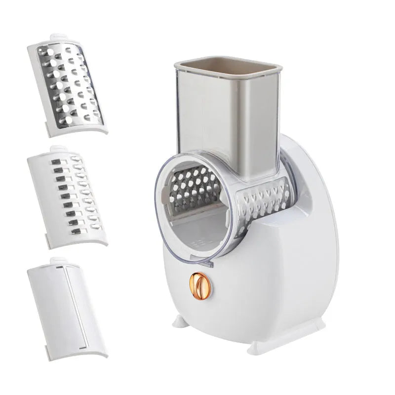 White electric vegetable slicer with strong suction base for potato carrot shredding and grating