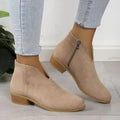 V Cut Chelsea women's chunky heel pointed ankle boots in solid colour, side zipper, artificial PU upper, rubber sole
