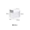 White Japanese-style transparent plastic storage tank for whole grains showing 400ml capacity
