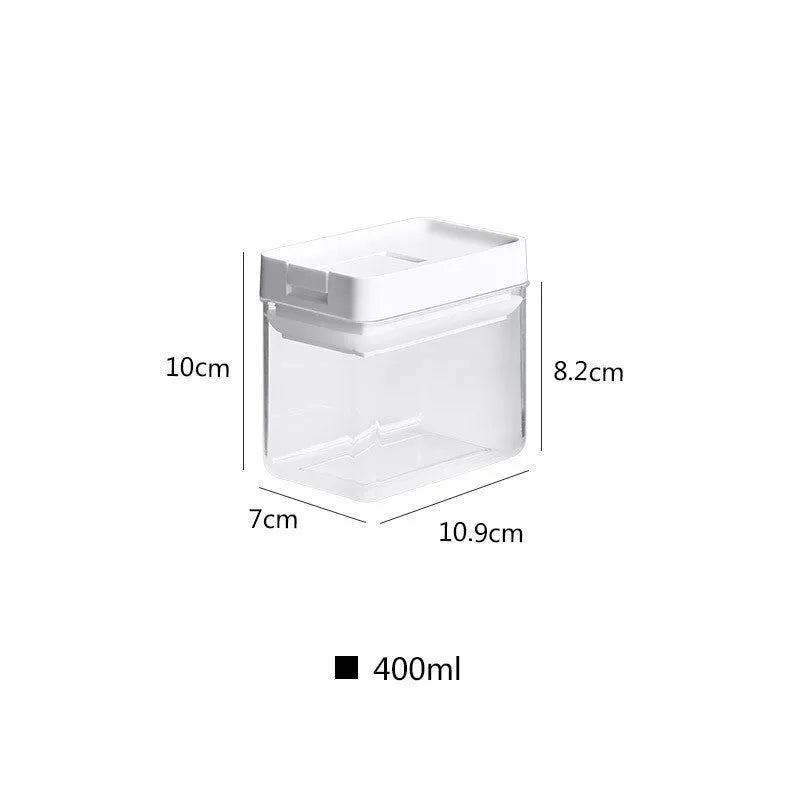 White Japanese-style transparent plastic storage tank for whole grains showing 400ml capacity
