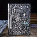 A5 leather notebook with embossed 3D warriors relief design on cover in multiple colour options