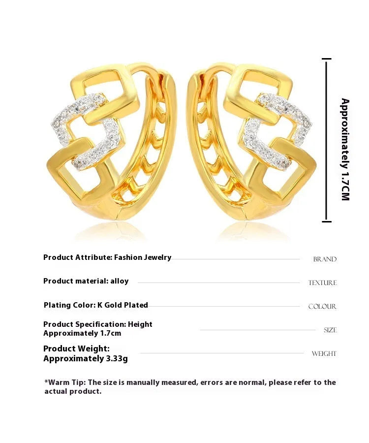 Gold geometric hollow-out earrings with colour separation detail on ear clip