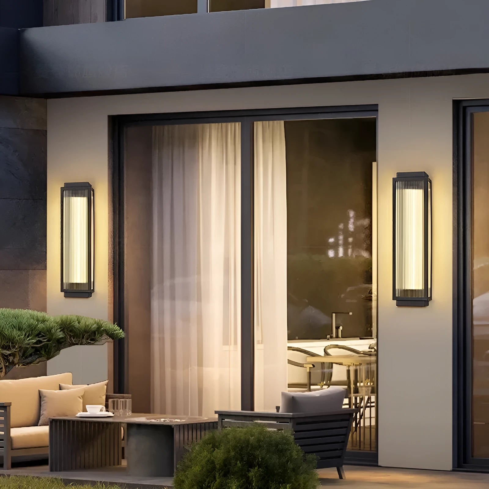 Stainless steel waterproof outdoor wall light fixture for garden or courtyard mounting.