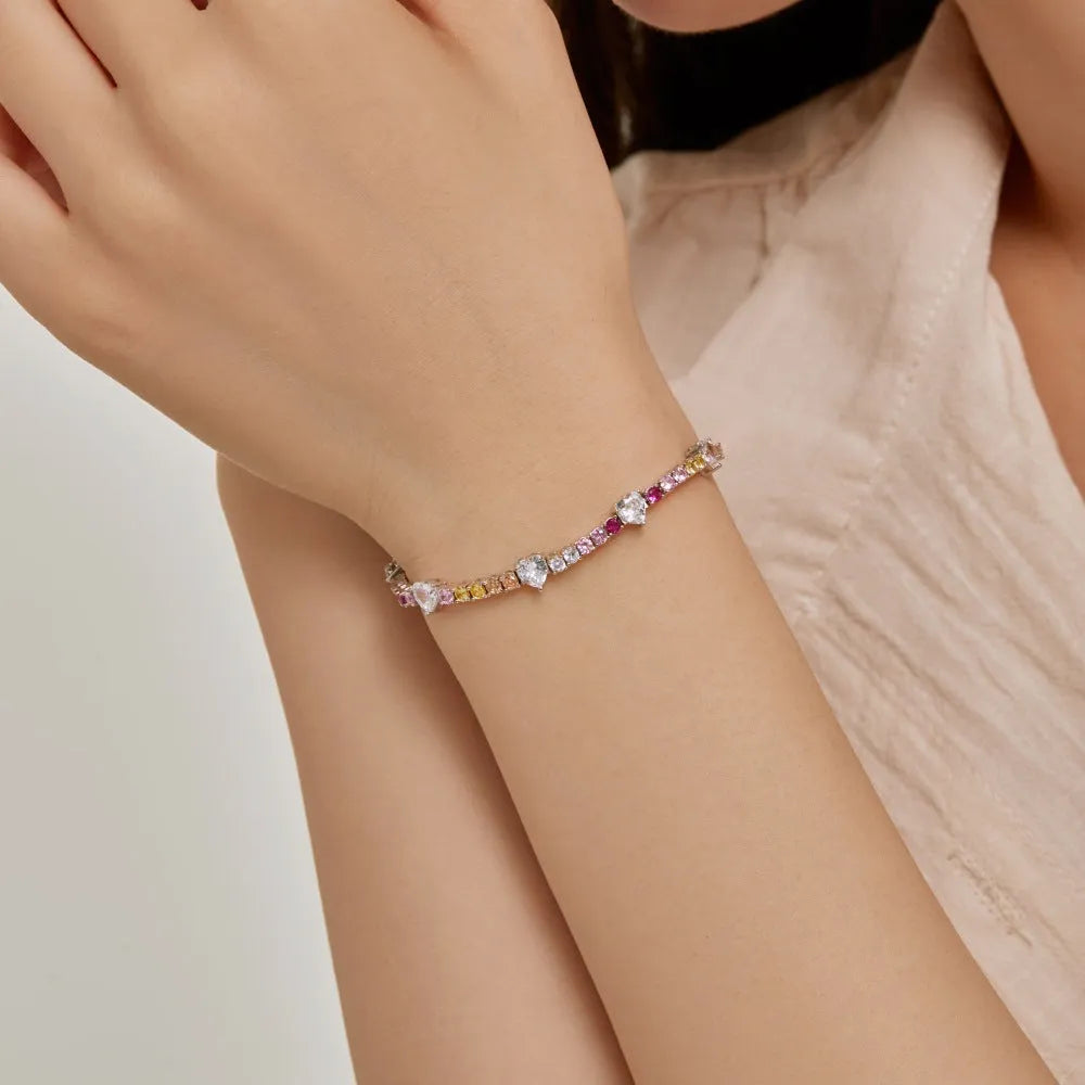 S925 sterling silver heart-shaped charm bracelet for women, adjustable 16-18cm length, Korean style design