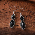 Vintage geometric earrings with black and purple pendants, zinc alloy bohemian jewellery for women