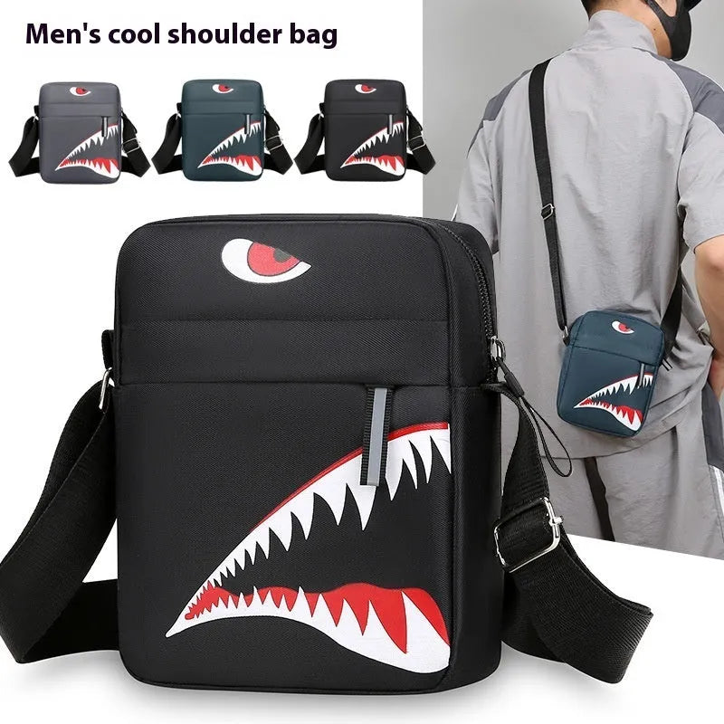Men's small casual crossbody bag in Oxford cloth with animal print pattern