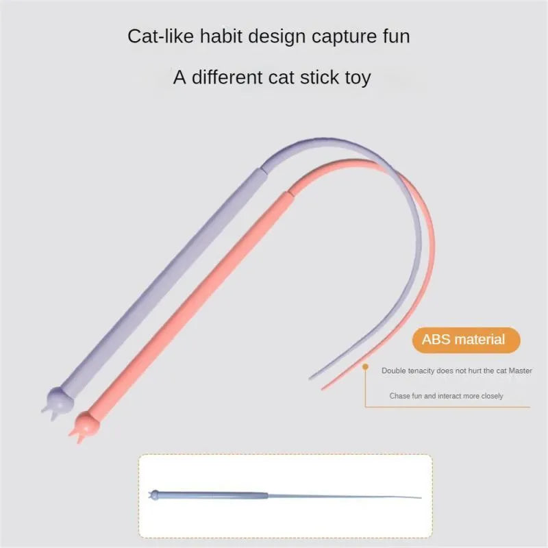 Blue simulated mouse tail cat toy with silicone tail and cat head design on teaser stick