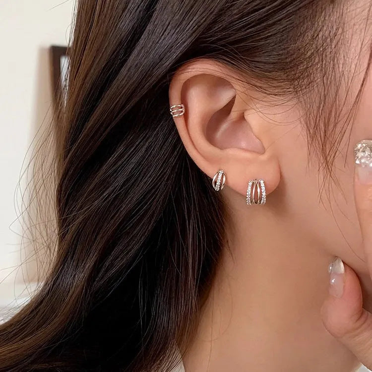 925 silver geometric earrings in three sizes with silver needle posts