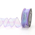 Roll of colourful fishtail yarn mesh ribbon with wave pattern, showing 4cm width.