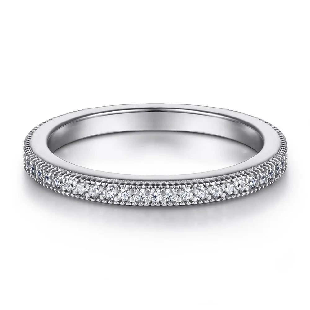 S925 sterling silver micro-inlaid zircon ring geometric style white gold colour women
