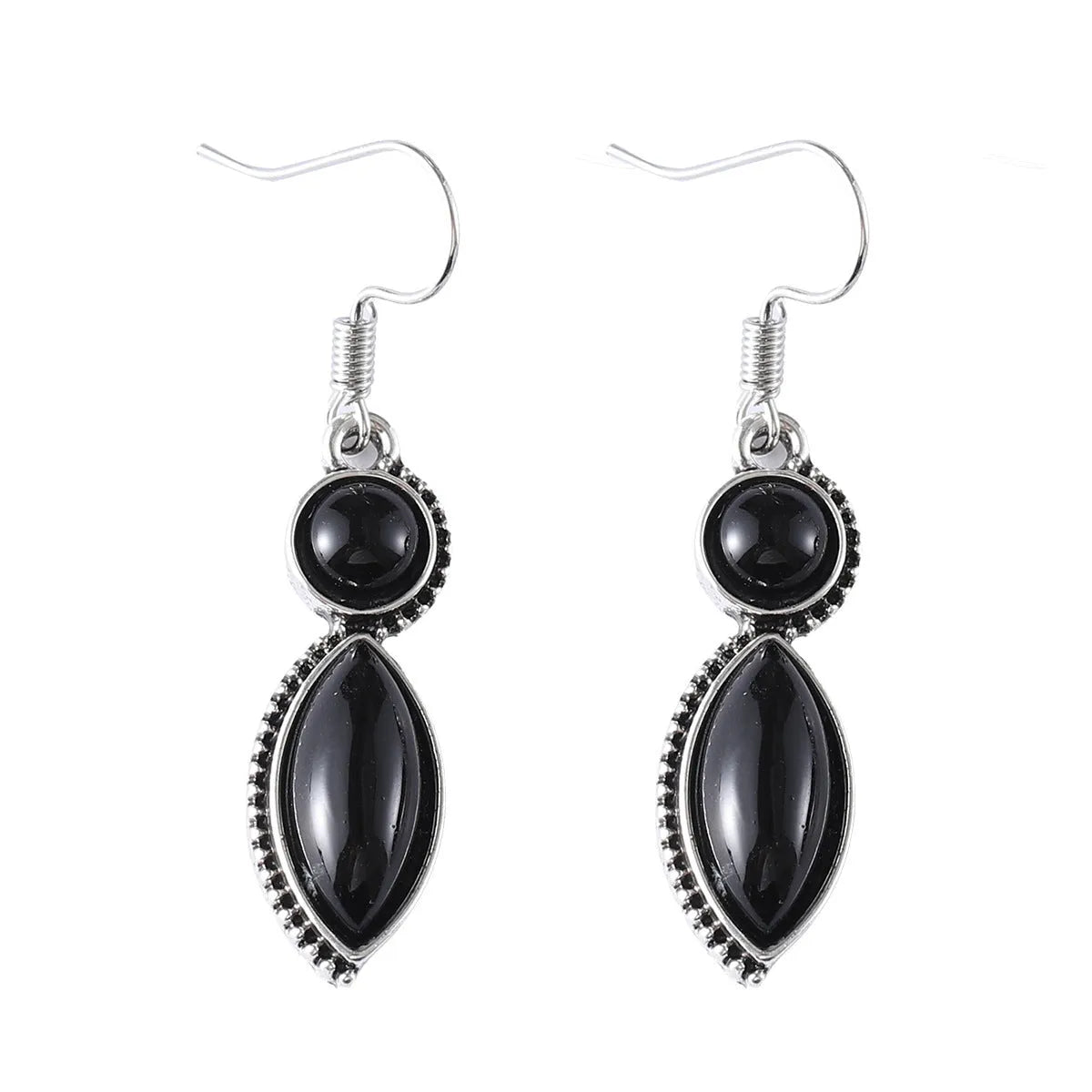 Vintage geometric earrings with black and purple pendants, zinc alloy bohemian jewellery for women