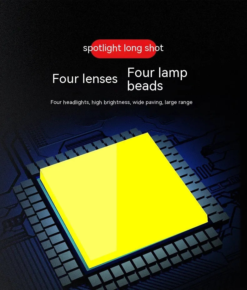 Four-eye vehicle headlight modification with aluminium base plate showing white and yellow light options