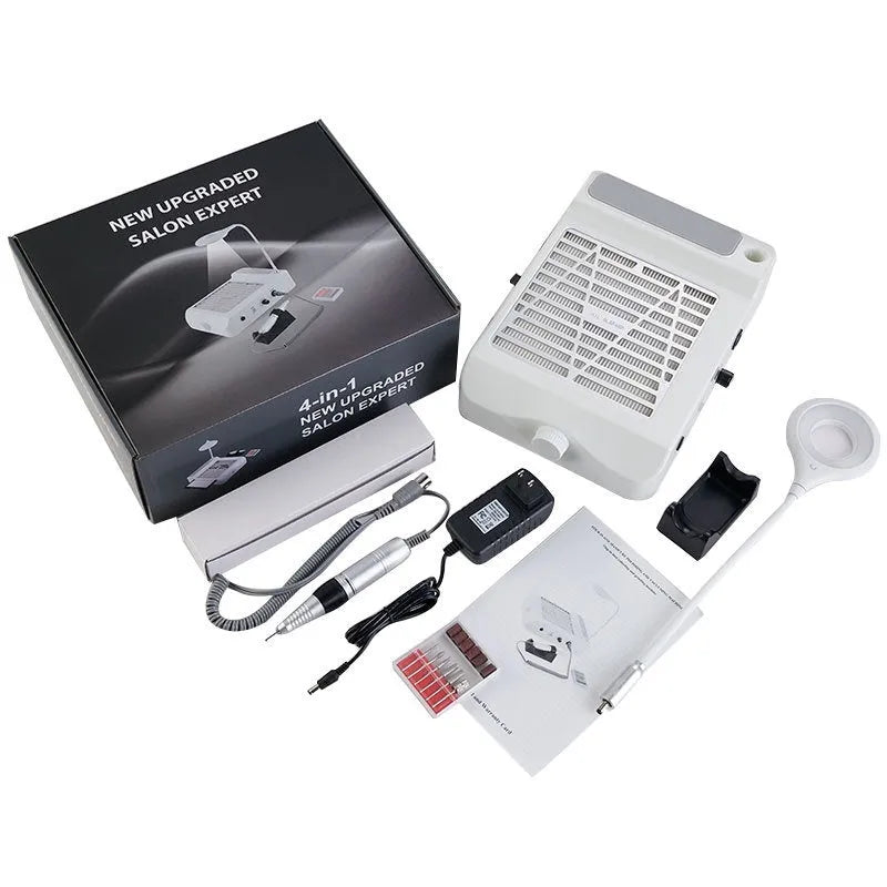 White four-in-one nail grinder polishing machine with vacuum function and international voltage options