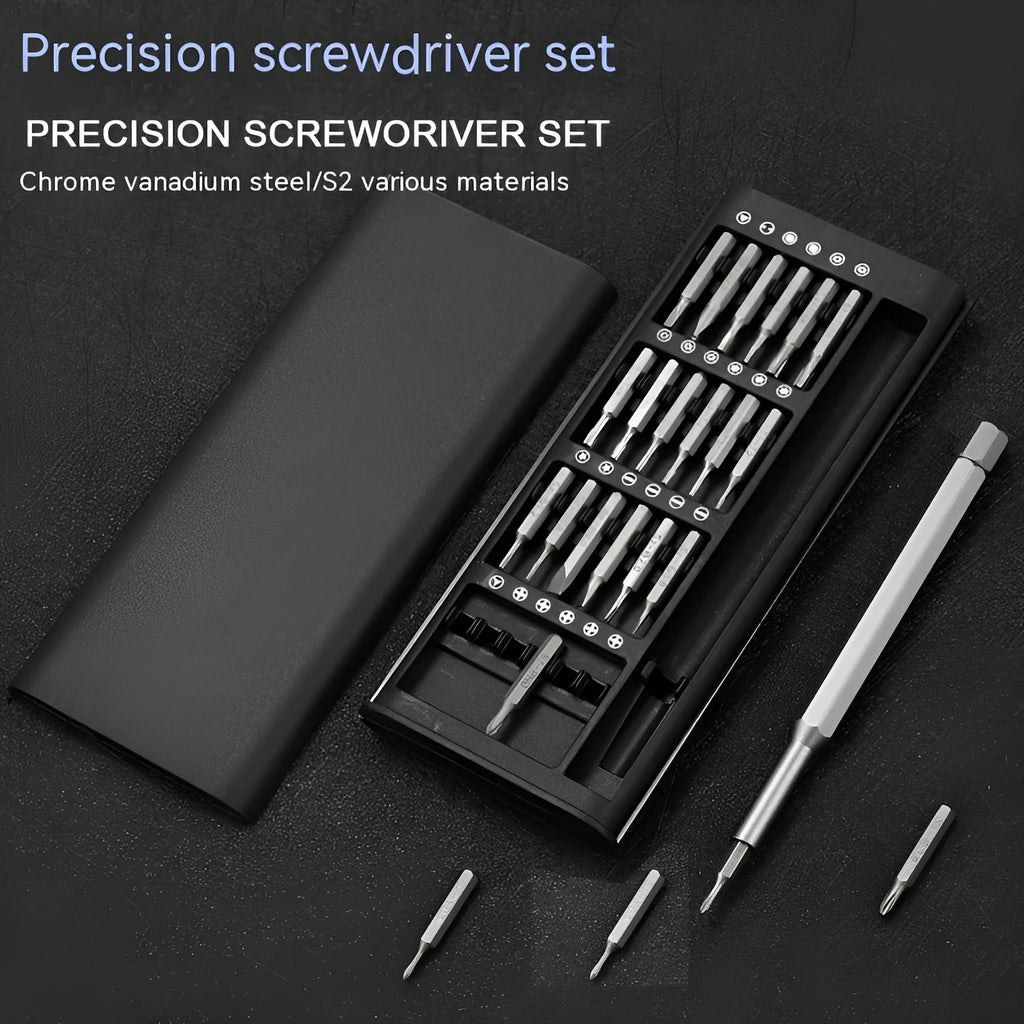 24-in-1 precision magnetic screwdriver set with multiple bits and aluminium handle.
