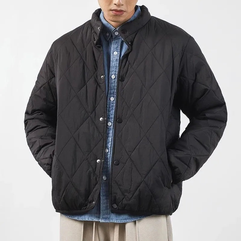Men's black winter cotton-padded jacket with lengthened 100cm design and loose fit