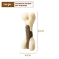 Durable bone-shaped dog chew toy made from brown cowhide and nylon in small and large sizes.