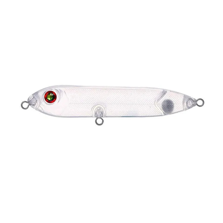 Transparent 9.5cm blank fishing lure body with pre-drilled 7mm eye holes for DIY assembly.