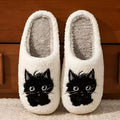White plush cotton Black Beard Cat cartoon slippers with a non-slip sole for couples.