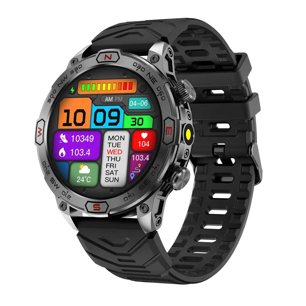 Sports smartwatch with AMOLED display on wrist showing fitness tracking data