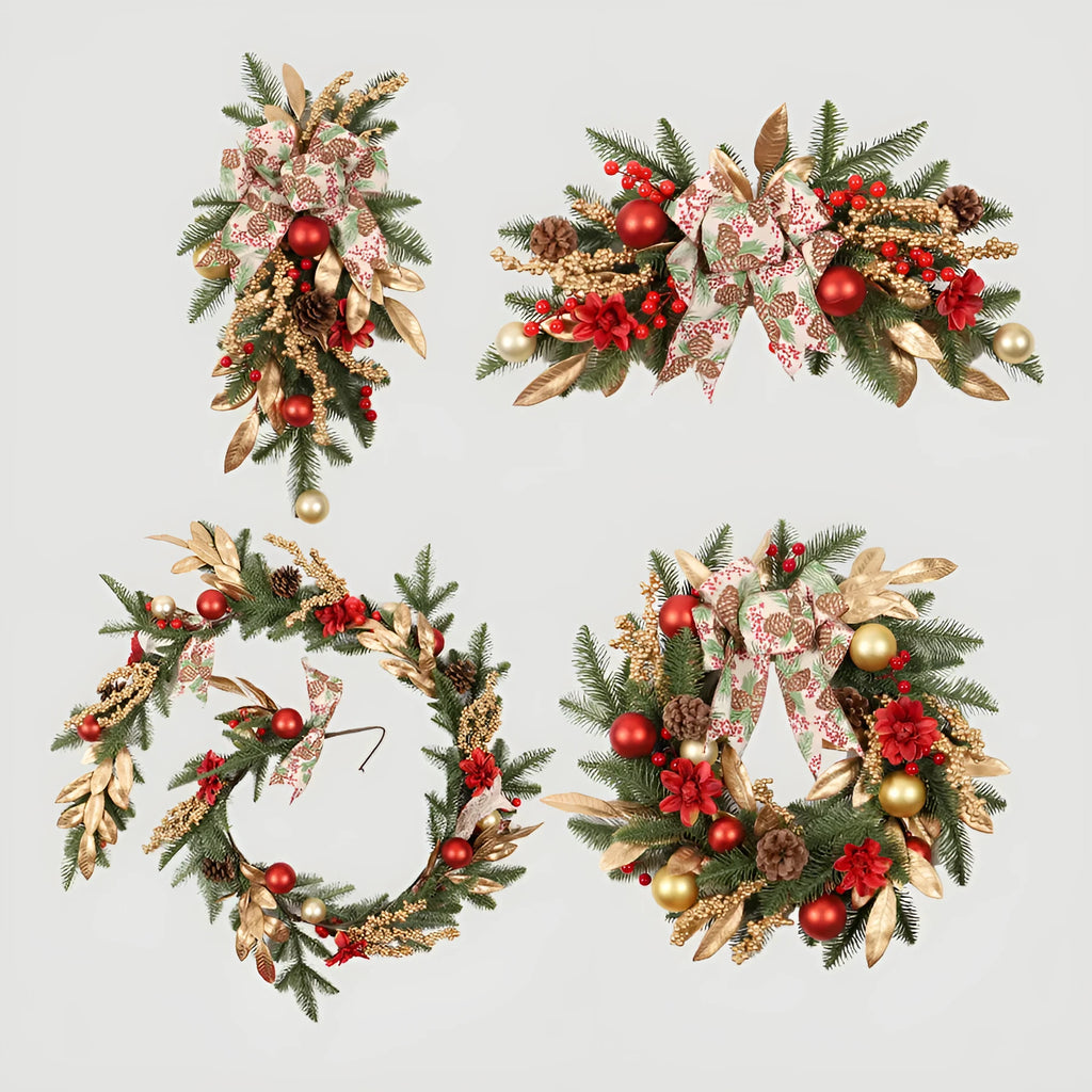American country style plastic Christmas garland in four design options with lighting choices