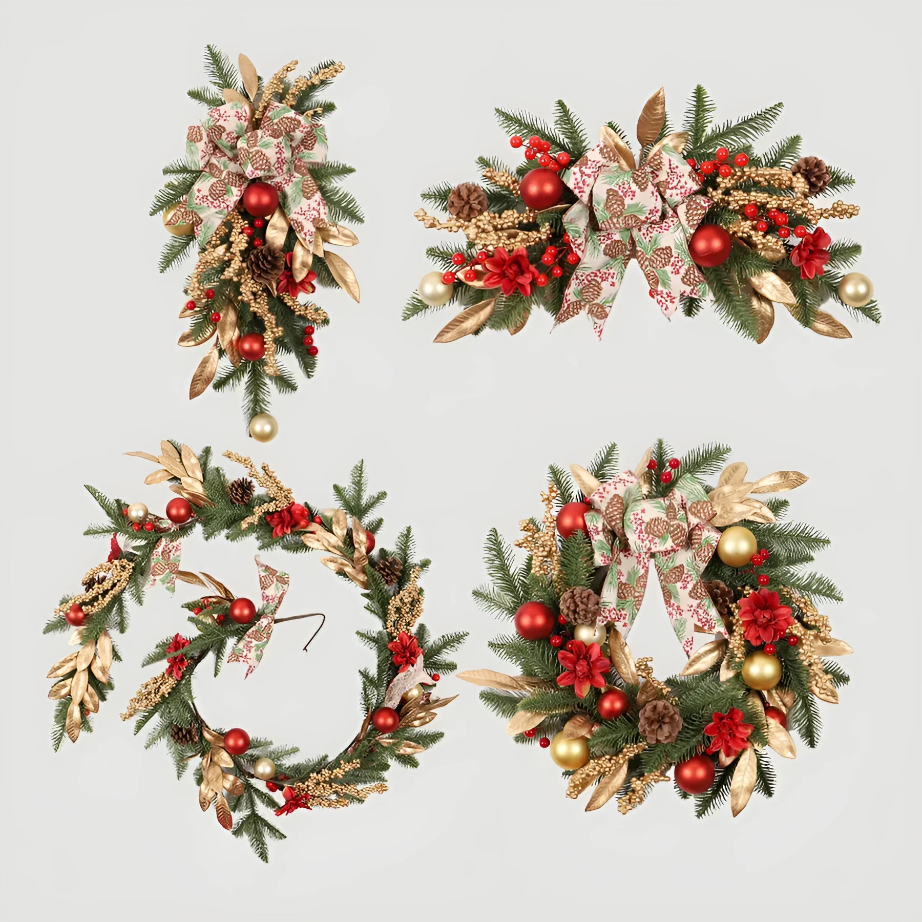 American country style plastic Christmas garland in four design options with lighting choices