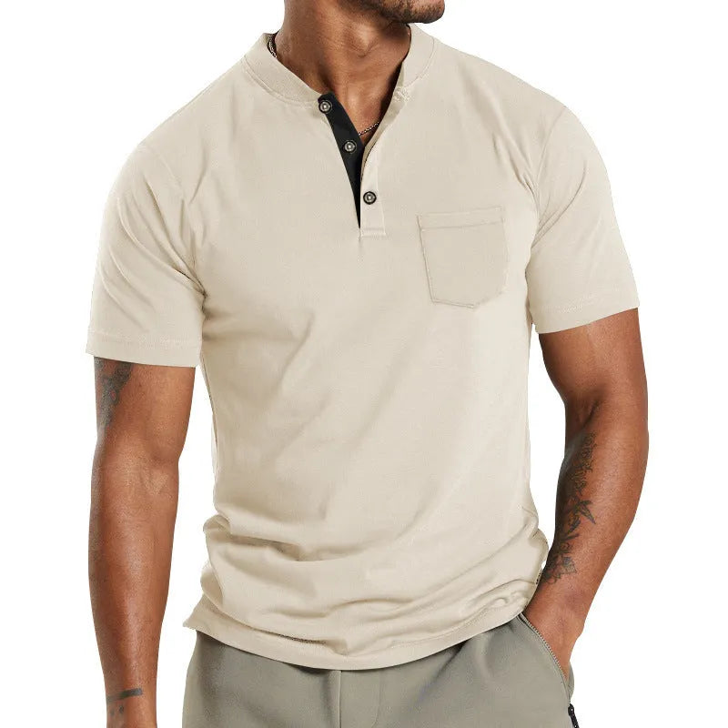 Plus size men's solid colour short sleeve polyester shirt with button chest pocket