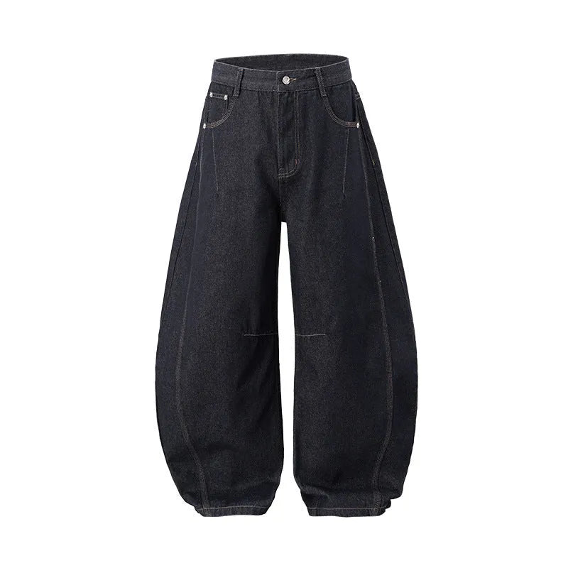 Men's wide leg denim trousers in original cow colour with mid waist cut
