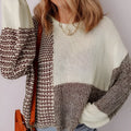 Dark khaki colour block loose sweater with back tie and drop shoulders