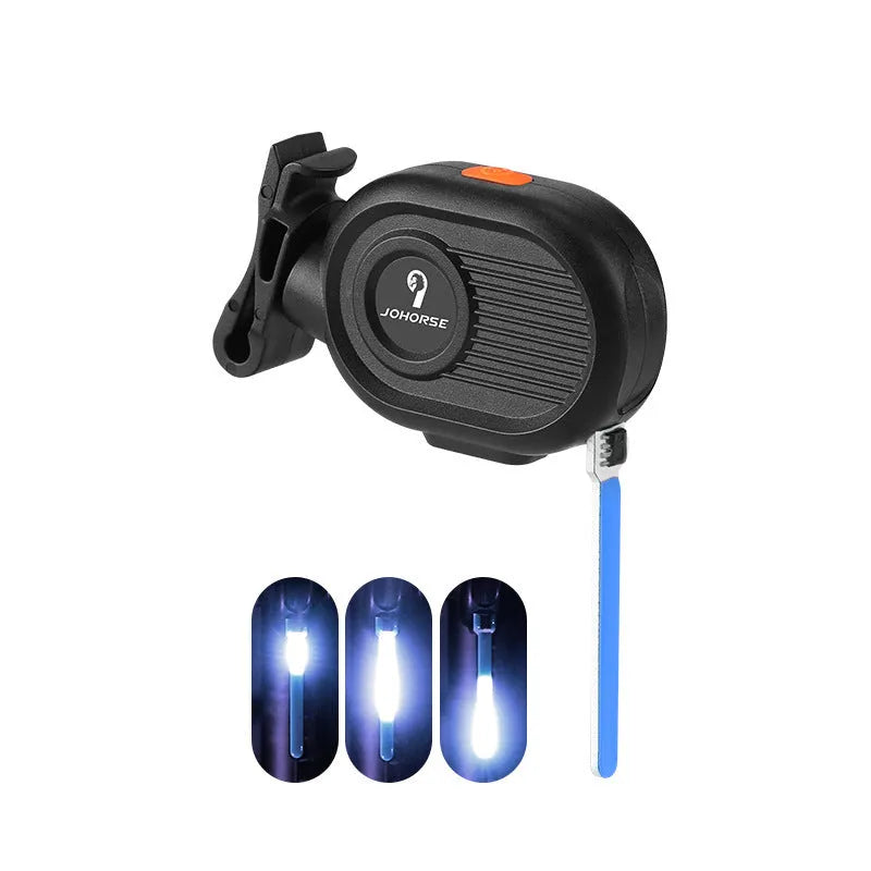 Bicycle running water taillight showing waterfall light effect in blue, mounted on a bike seat post.
