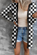 Women's long plaid knitted cardigan coat in street fashion style with loose fit