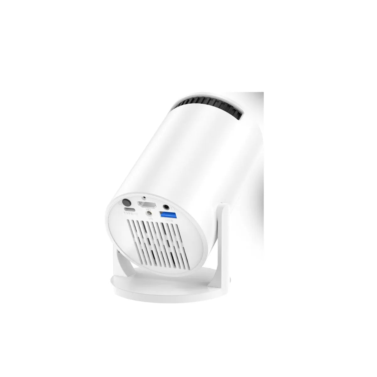 White MINI wireless portable projector showing 1080p HD resolution specifications